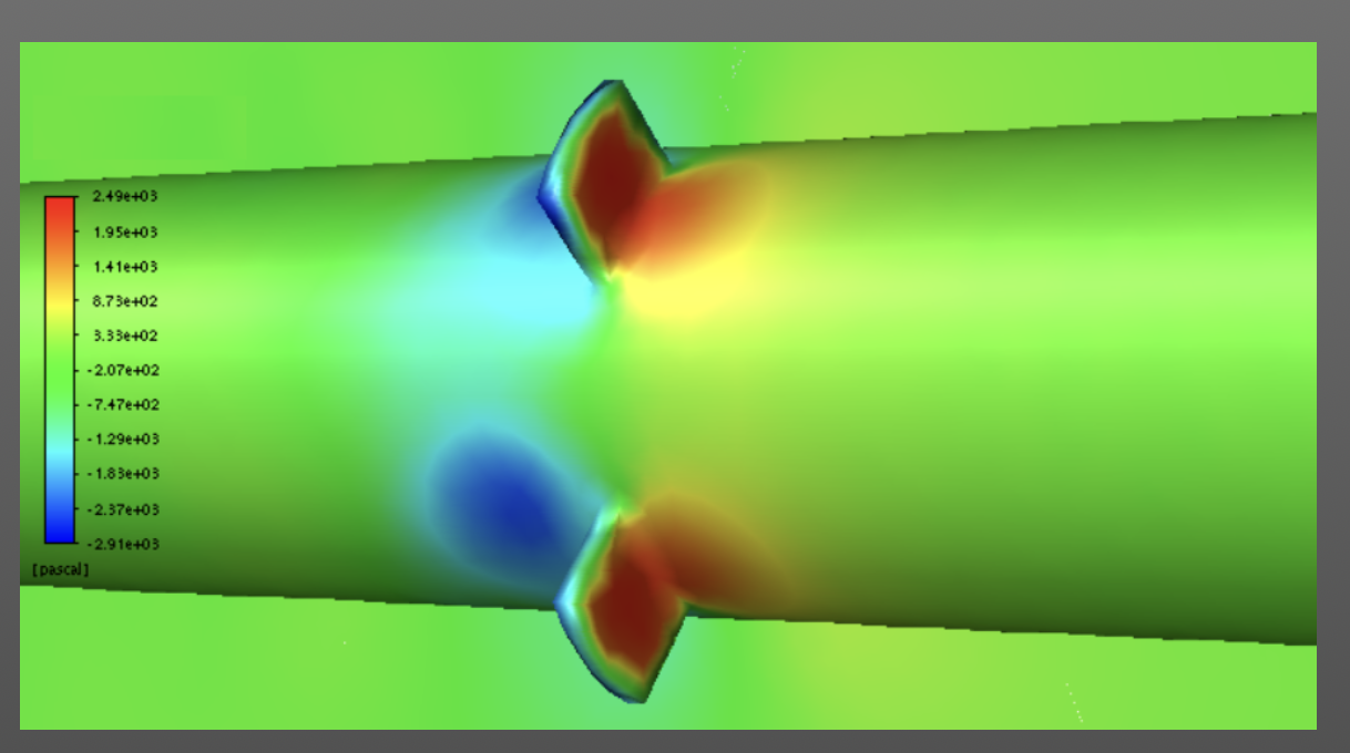 CFD pressure contour on rocket body and ACS flaps